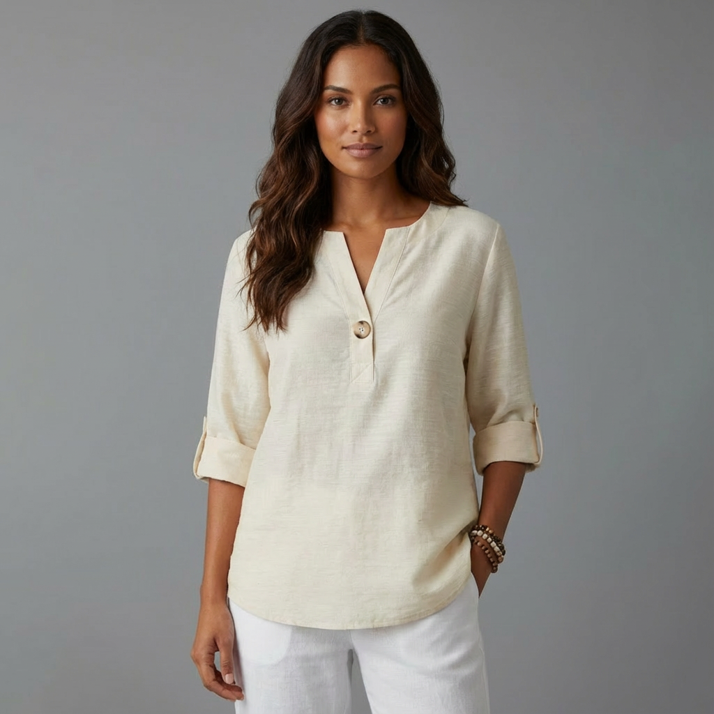 Angela | Women’s Casual V-Neck Button-Down Shirt